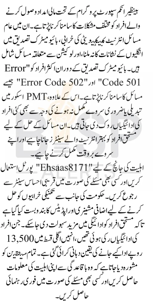 List Of Error While Getting BISP 10500 Payment And Solution Latest Update