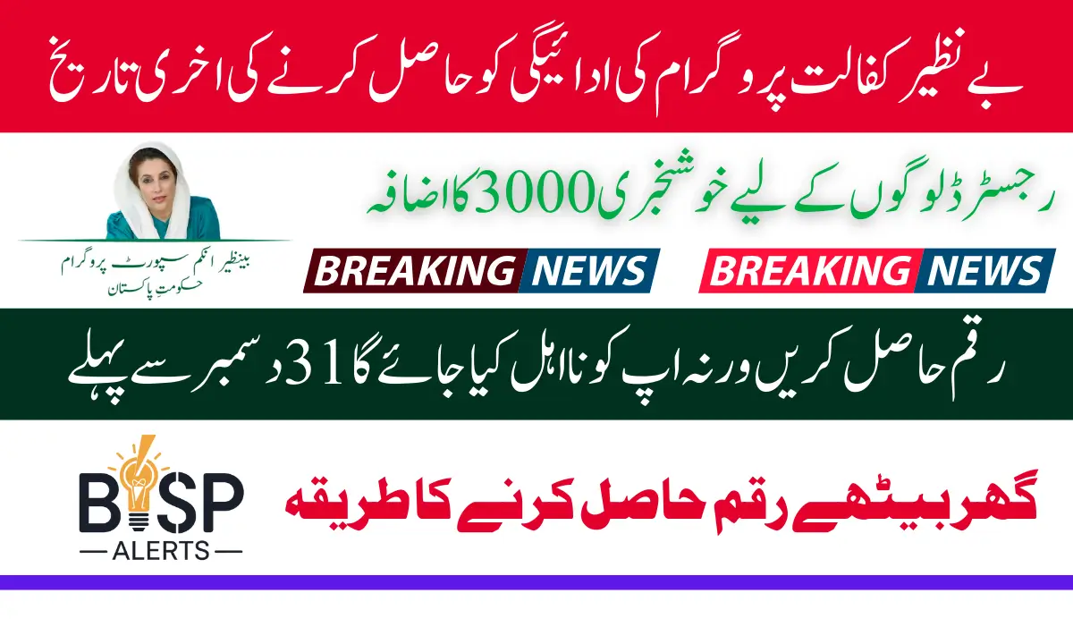 Benazir Kafaalat 10500 Payment Receiving Deadline Is 31 December 2024 For Consistent Beneficiary